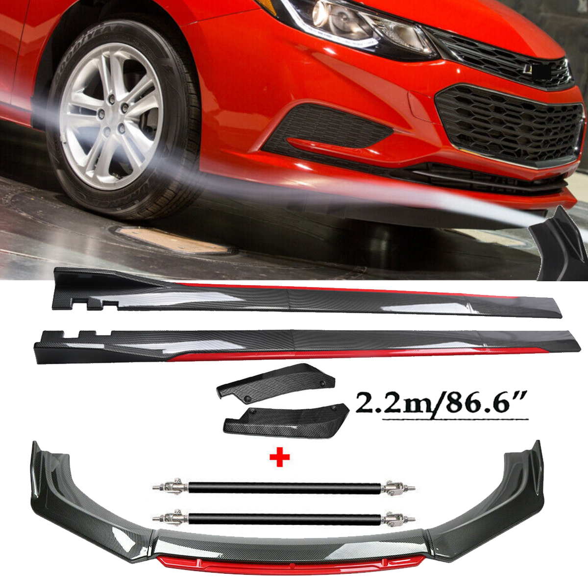 Front Lip Chin Bumper splitter Carbon Fiber Body Side Skirt For Chevrolet Cruze