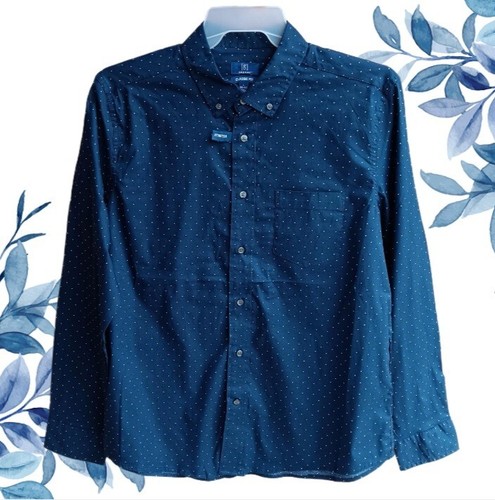 George Men's Long Sleeve Poplin Button-Up Shirt Blue Cove Geo Size L - Picture 16 of 16