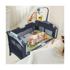 5-in-1 Baby Bassinet Bedside Crib, Pack and Play Long Next to Bed Crib Co Sle...