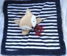 Levtex Baby Security Blanket Plush Fox Red Scarf Navy Blue White Stripes NEW
