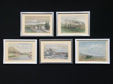 5 Petites AQUARELLES de PAYSAGES RURAUX et VILLAGES Signés et Encadrés