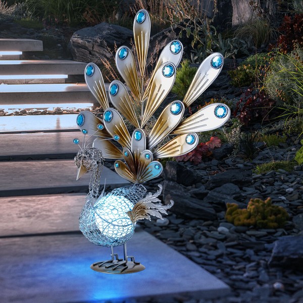 Led Solar AußEn Deko Leuchte Pfau Garten Figur Balkon Terrassen Skulptur Lampe-image