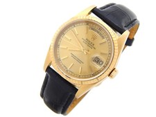 Rolex Day-Date 18238 Men Solid 18K Yellow Gold Watch Black Band Champagne Dial 2