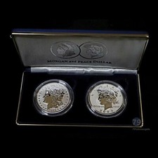 2024-s Morgan & Peace Two-coin Reverse Proof Set Silver Dollar 24xs Ogp Box Coa