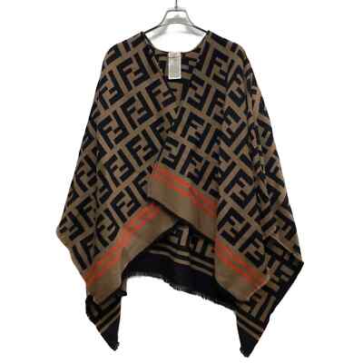 FENDI FF Zucca Poncho Cape Shawl Brown Multicolor Wool Silk