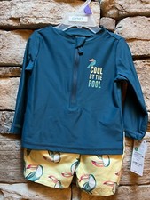 Carter's Child of Mine Boy's 2 Piece Short Set-Swim-12M-Green (UPF 50+) NWT