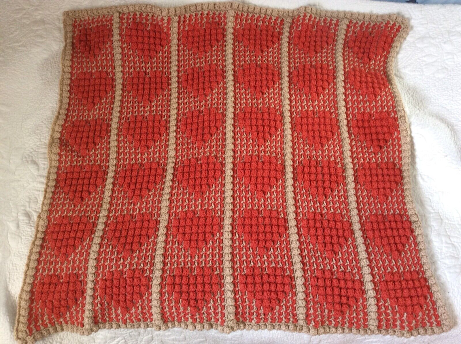 Handmade Homemade Crochet Small online shop High quality Hearts Blanket Tan Orange