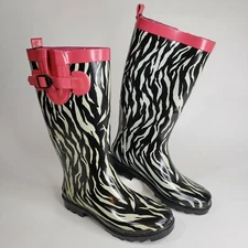 Women's New Capelli New York Zebra Print Rain Mud Boots Adjustable Calf Size 7