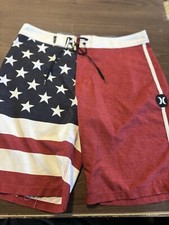 Hurley Mens USA American Flag Patriotic Board Shorts Swim Trunks Phantom 30