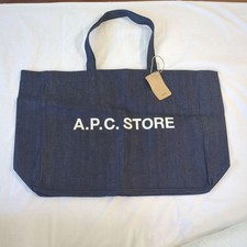 New A.P.C. Denim Tote Bag Dark Blue Logo Shopping Bag Tagged Authentic Cotton