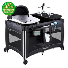 4 in 1 Baby Playard Portable Crib with Bassinet Changing Table Mesh Mobile