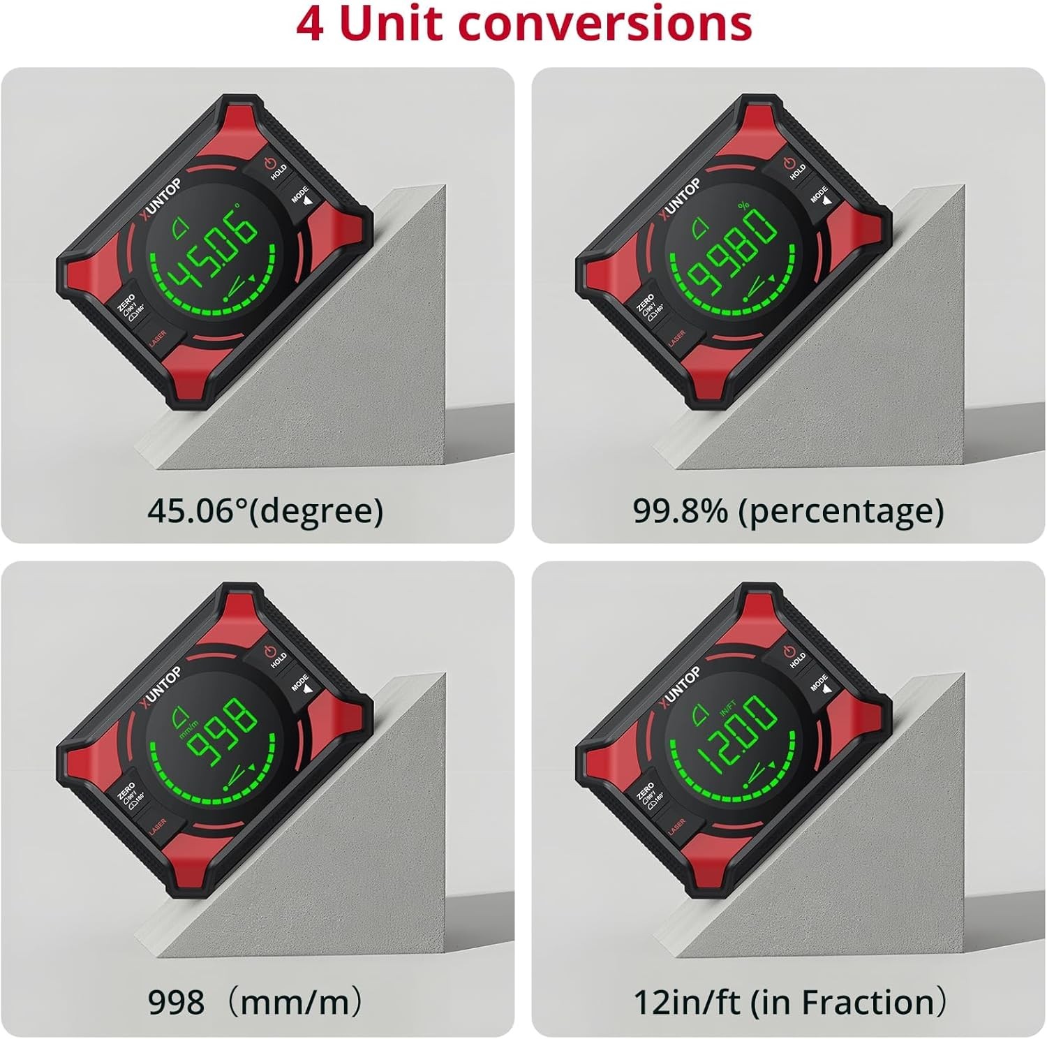 3-in-1 Digital Angle Finder Gauge Magnetic Inclinometer 360° with Laser Level
