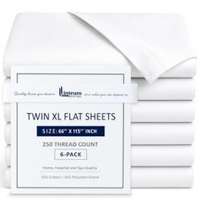 Linteum Spa Massage Table Flat Sheet 66x115 Inch Polycotton White 6 Pack