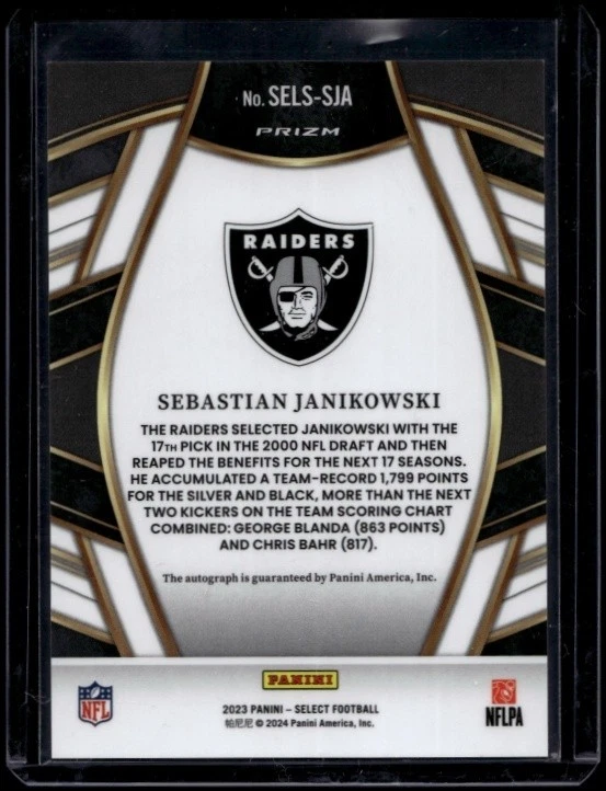 2023 Panini Select Football Sebastian Janikowski #SELS-SJA Silver Auto - Image 2 of 2