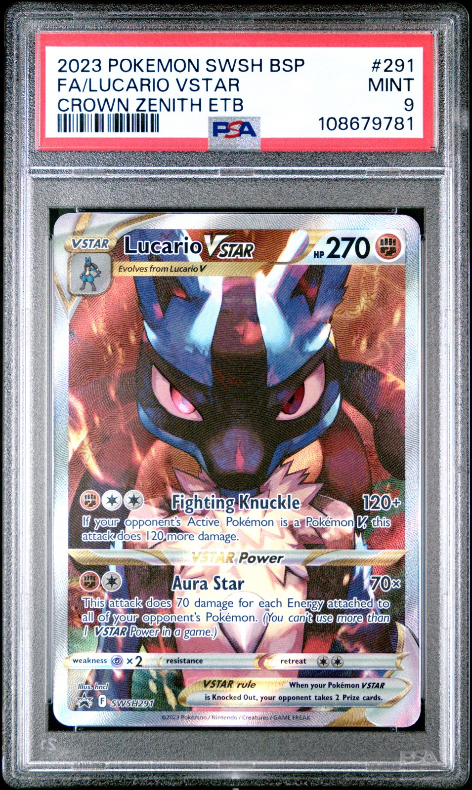 2023 POKEMON SWSH BLACK STAR PROMO #291 FULL ART/LUCARIO VSTAR PSA 9