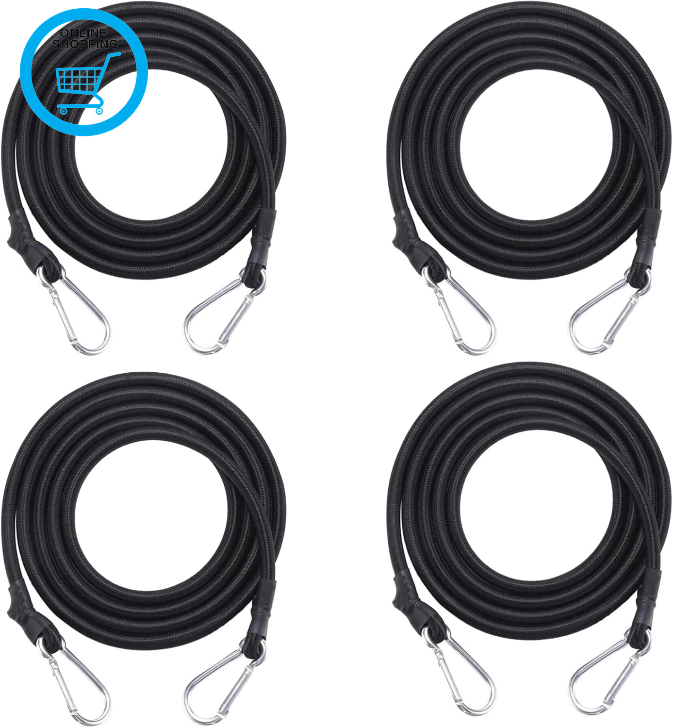 Bungee Cords with Carabiner Clips, 4PCS Black Bungee Ropes 40Inch Heavy Duty Ela