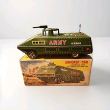 VTG Tin Friction Powered US Army Amphibious Duck Armored Car Original Box Rare