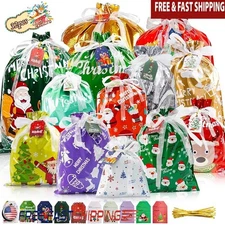 Christmas Gift Bags 32pcs Assorted Drawstring Holiday Wrapping Bags Reusable New
