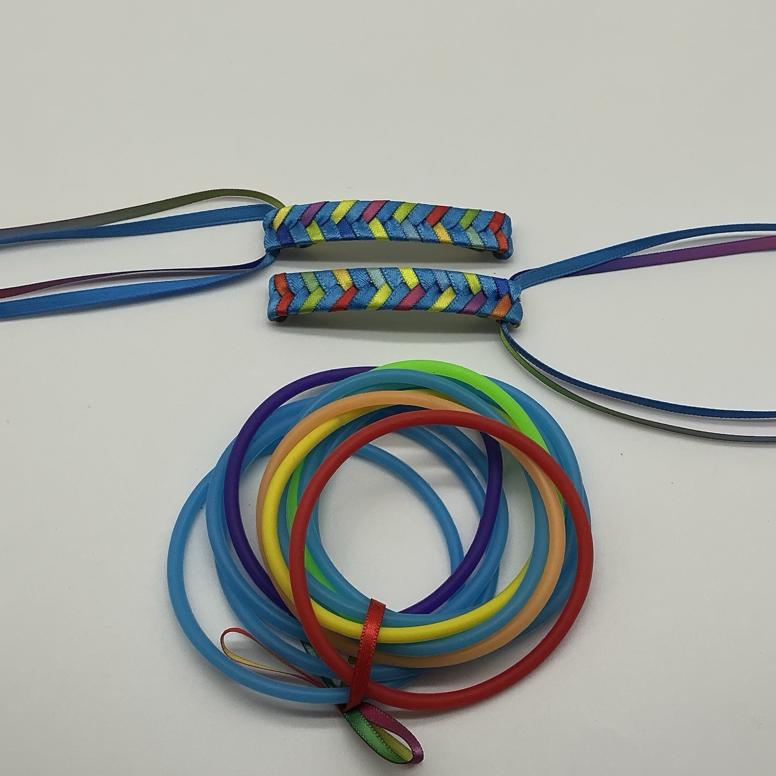 Neon Blue And Rainbow 80s Barrettes & 12 Neon Blue And Rainbow Jelly Bracelets