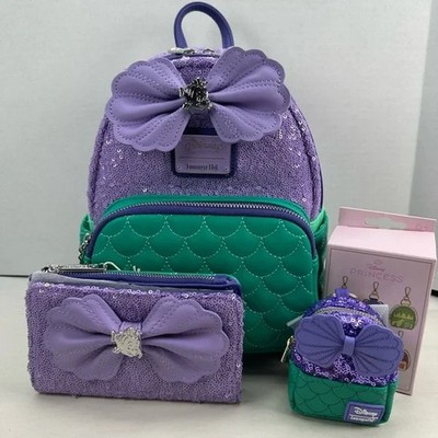 Loungefly Disney Princess Ariel Sequin Mini Backpack, Wallet & Charm - Exclusive