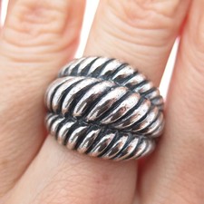 925 Sterling Silver Vintage Modernist Twisted 3-Row Dome Oxidized Ring Size 8.25