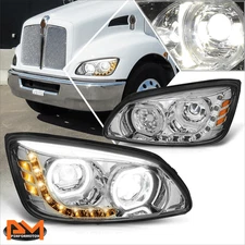 For 08-19 Kenworth T-Series Truck LED DRL Amber Turn Signal Projector Headlights