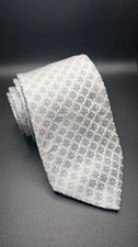 Ike Behar 100% Silk Tie White And Pastel Blue/Pink