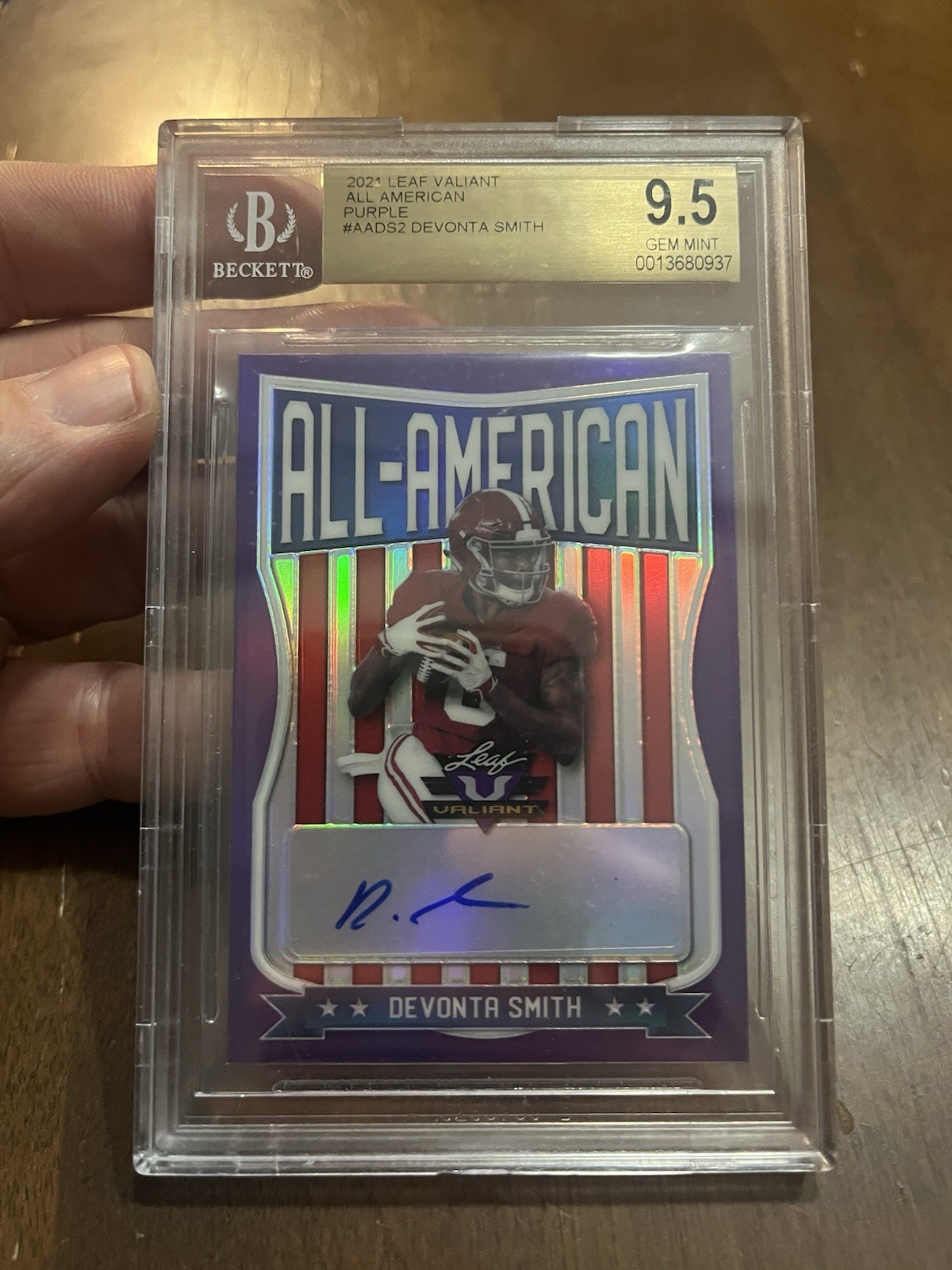 DeVonta Smith 2021 Leaf Valiant All American Purple AUTO /25 BGS 9.5 Gem Mint