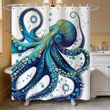 Octopus Shower Curtain Sea Bstract Kraken Theme Fabric Bathroom Decor Sets with