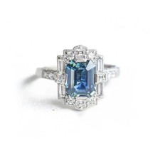 2.60 Ct Emerald Cut Natural Aquamarine & Diamond Wedding Ring 14K White Gold