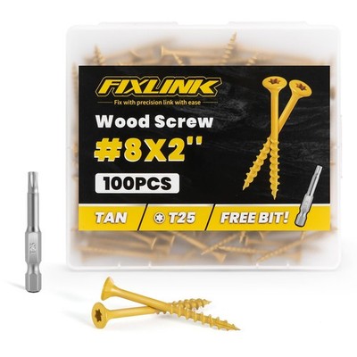Wood Screws 2 Inch FIXLINK Deck Screws #8 x 2 100 PCS Epoxy Coated T25 Star B