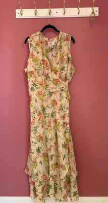 I.C.E. Cream Floral Maxi 100% Silk Wrap Dress Women's Size 20