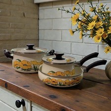 Vintage 1970s Sanko Ware Enamel Pans With A Y...