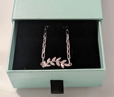 Sterling Silber Büroklammer Kette Armband - verstellbar 8,5'' - Blatt Zweig Design