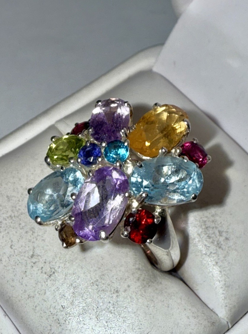 ESTATE Solid Sterling Silver Mixed-Cut Assorted G… - image 3