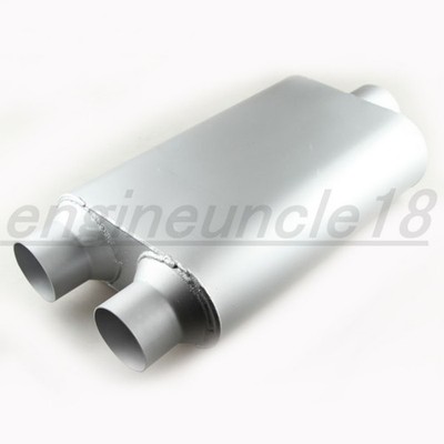 NEW Race Performance 3'' Center Inlet 2.5'' Dual Outlet Exhaust Muffler Silencer 