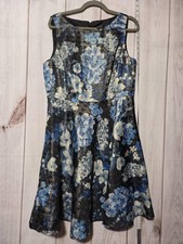 Tahari Arthur S. Levine Dress Womens 12P Blue Floral Jacquard Fit & Flare
