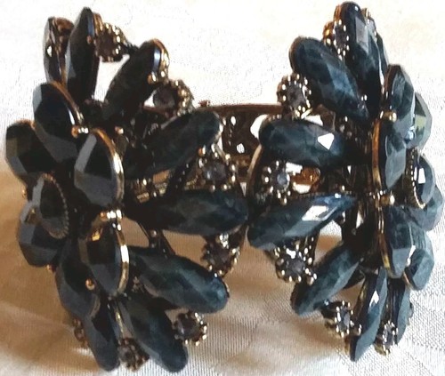 Bracelet Clip Fleur Turquoise - Orné De Pierres Résine Et Strass - Ouverture Par Clip - Neuf Avec étiquettes