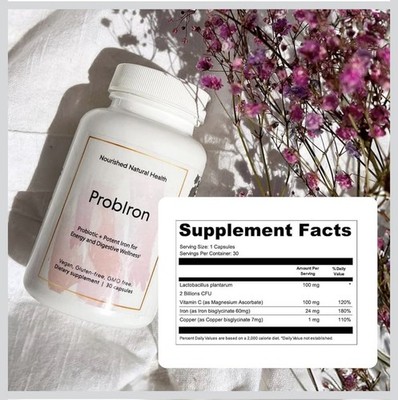 Nourished Natural Health ProbIron Probiotic + Iron - Energy & Digestion - 30ct