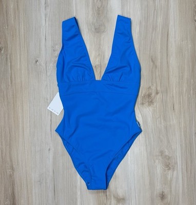 Shan Plunging One Piece Swimsuit In Blue Azure Deep-V Low Cut Size 6 US