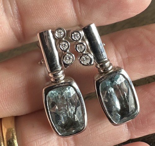 18k Gold Designer Manfredi Aquamarine Diamond Earrings 16.43gms
