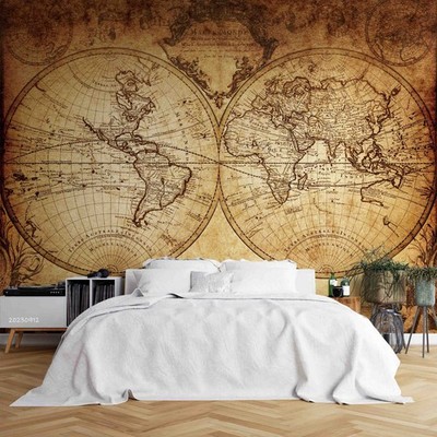 3D Retro World Map Self-adhesive Removeable Wallpaper Wall Mural 60