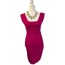 Y2K Express Magenta Bodycon Dress Square Neck Ruched Sheath Party Size 4