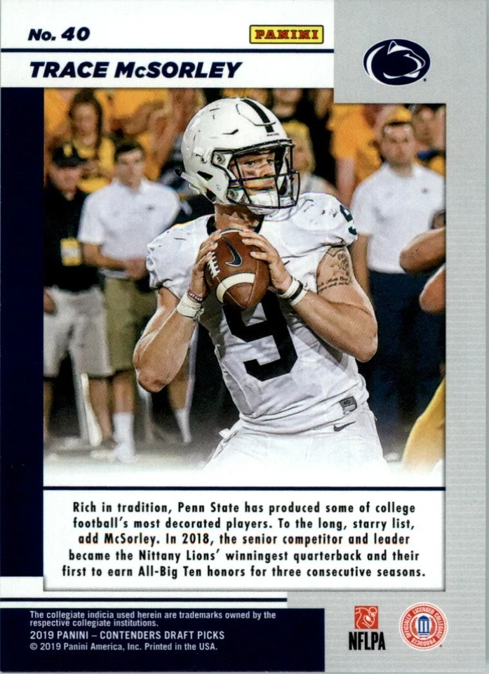 2019 Panini Contenders Draft Picks Game Day Ticket #40 Trace McSorley - FB - Image 2 of 2
