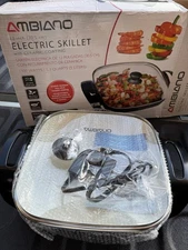 Ambiano 12” Electric Skillet Ceramic Coating 1300W With Lid & Manual – Open Box