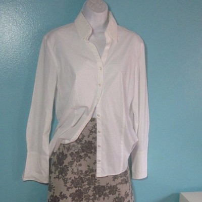 Gerry Weber Womens White Sequin Button Up Blouse Cotton Stretch Shirt Size M