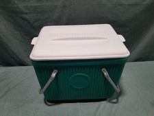 Cofre de hielo vintage Poloron Products verde azulado enfriador hielo mangos de aluminio