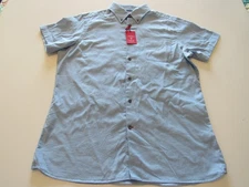 Cremieux Mens Slim Fit 100% Cotton Button Down SS Shirt Blue Large Nwt