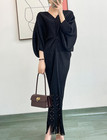 Issey Miyake pleated loose bat-sleeve V-neck fishtail fringed long Black — photo 1