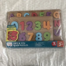 Chuckle & Roar ABC's & 123's Wooden Puzzles Alphabet Counting Numbers Animals 